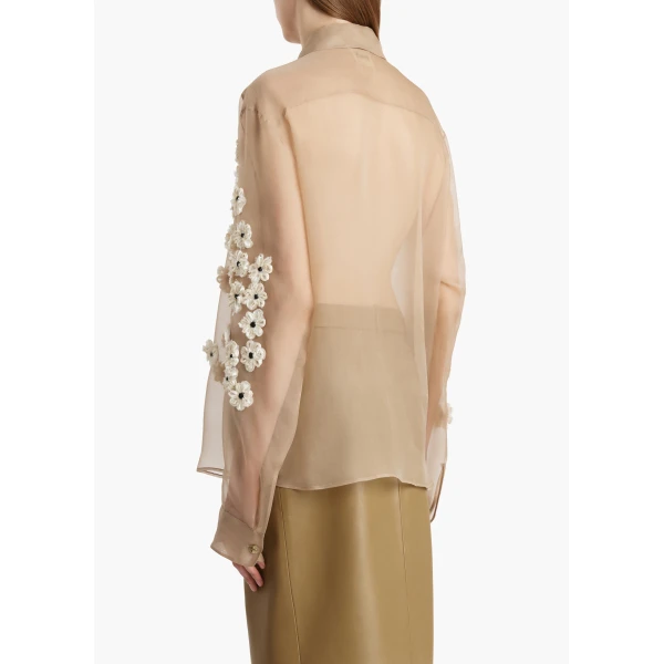 Khaite Argo Top in Tea Stain with Floral Embroidery, view 4