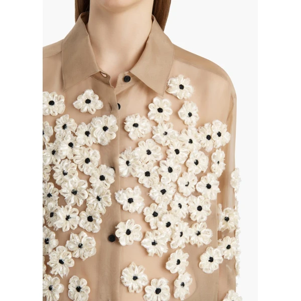 Khaite Argo Top in Tea Stain with Floral Embroidery, view 5