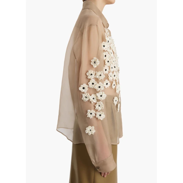 Khaite Argo Top in Tea Stain with Floral Embroidery, view 6