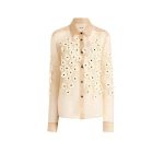 Khaite Argo Top in Tea Stain with Floral Embroidery