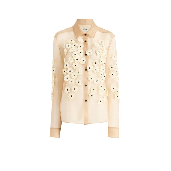 Khaite Argo Top in Tea Stain with Floral Embroidery