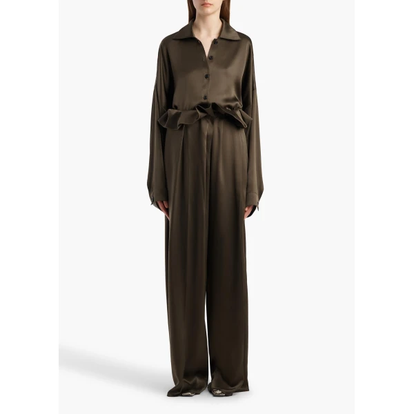 Khaite Bodine Top in Dark Olive Silk, view 2