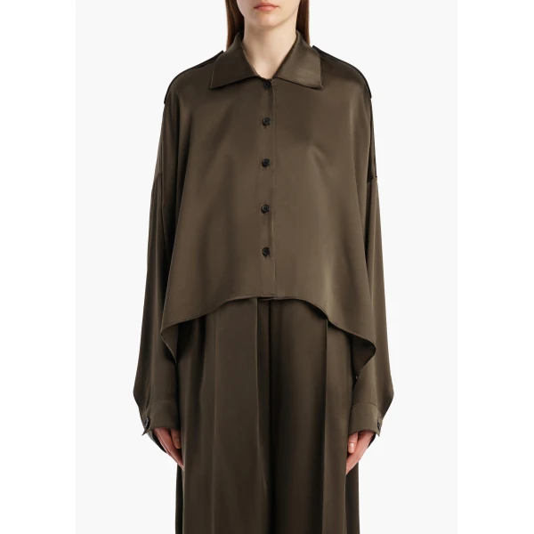 Khaite Bodine Top in Dark Olive Silk, view 3