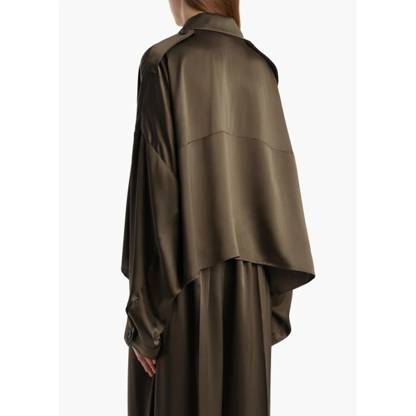 Khaite Bodine Top in Dark Olive Silk, view 4