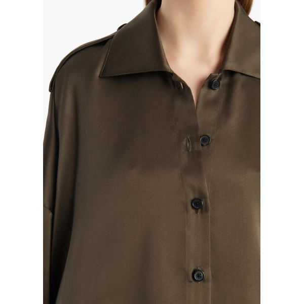 Khaite Bodine Top in Dark Olive Silk, view 5