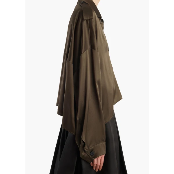 Khaite Bodine Top in Dark Olive Silk, view 6