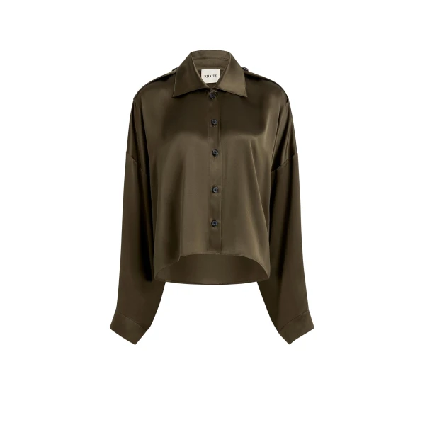 Khaite Bodine Top in Dark Olive Silk