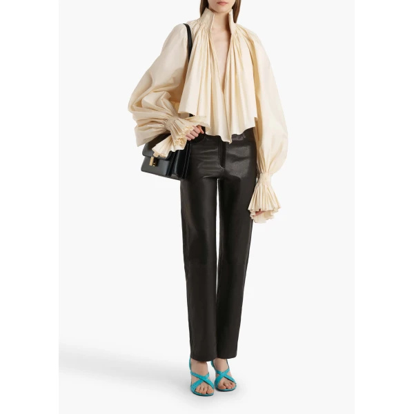 Khaite Callum Pant in Black Textured Lamb, view 2