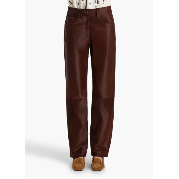 Khaite Callum Pant in Bordeaux Haircalf, view 3