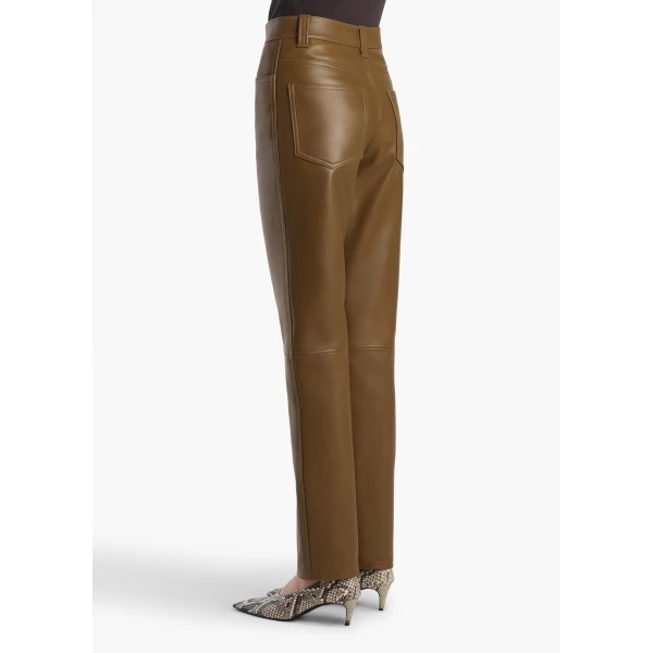 Khaite Callum Pant in Dark Olive Leather, view 4