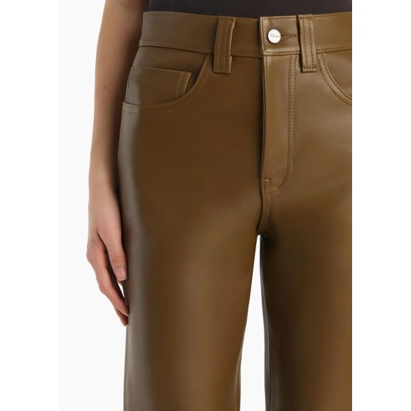 Khaite Callum Pant in Dark Olive Leather, view 5