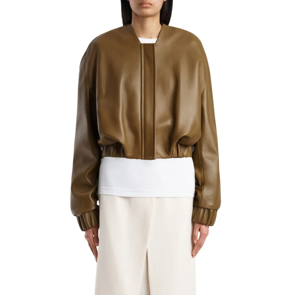 Khaite Cordan Jacket in Dark Olive Leather, view 3