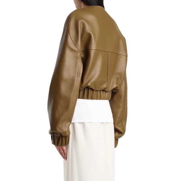 Khaite Cordan Jacket in Dark Olive Leather, view 4