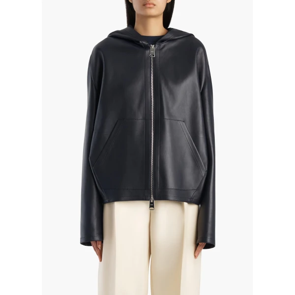 Khaite Darlo Jacket in Dark Navy Leather, view 3