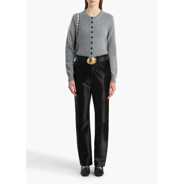 Khaite Everheart Cardigan in Fog with Leather Buttons, view 2