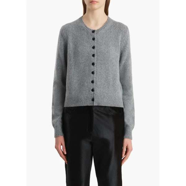 Khaite Everheart Cardigan in Fog with Leather Buttons, view 3