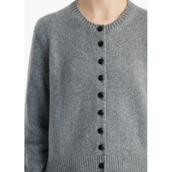 Khaite Everheart Cardigan in Fog with Leather Buttons, view 5