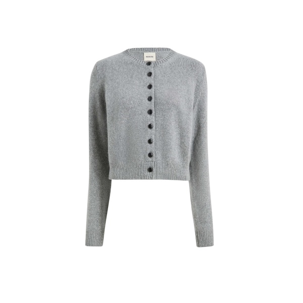 Khaite Everheart Cardigan in Fog with Leather Buttons