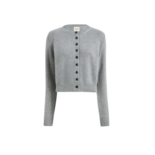 Khaite Everheart Cardigan in Fog with Leather Buttons