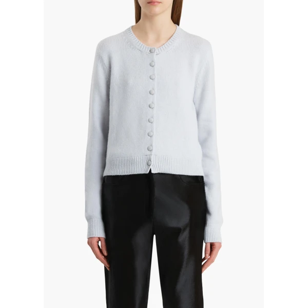 Khaite Everheart Cardigan in Ice Blue with Suede Buttons, view 3