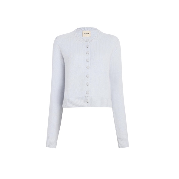 Khaite Everheart Cardigan in Ice Blue with Suede Buttons
