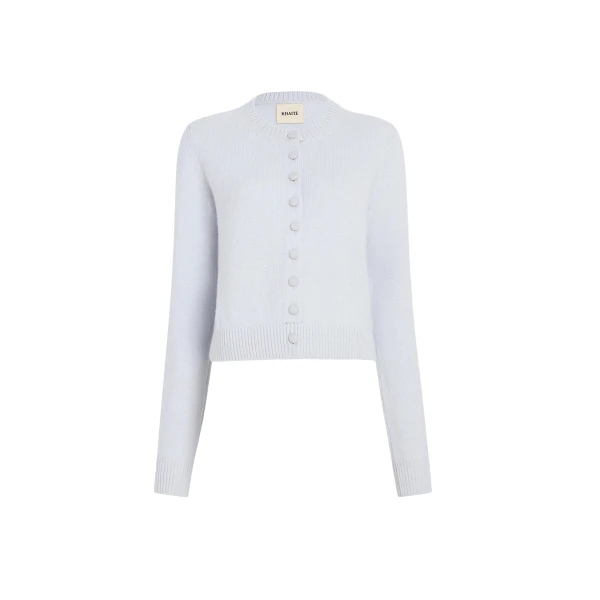Khaite Everheart Cardigan in Ice Blue with Suede Buttons