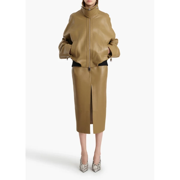 Khaite Hamett Jacket in Gold Ochre Leather, view 2