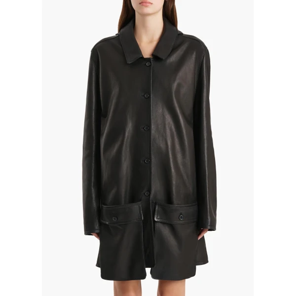 Khaite Harmon Coat in Black Washed Leather, view 2
