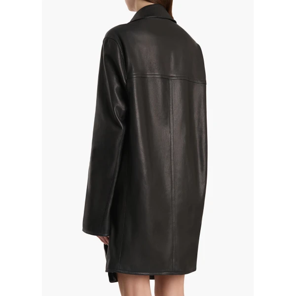 Khaite Harmon Coat in Black Washed Leather, view 3