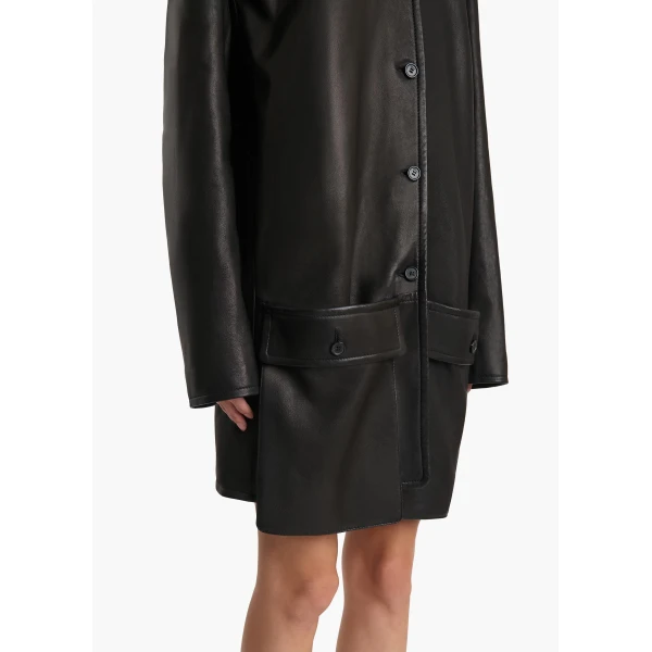 Khaite Harmon Coat in Black Washed Leather, view 4