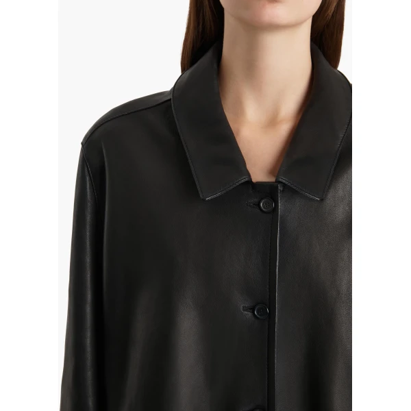 Khaite Harmon Coat in Black Washed Leather, view 5