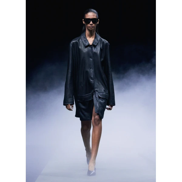 Khaite Harmon Coat in Black Washed Leather, view 6