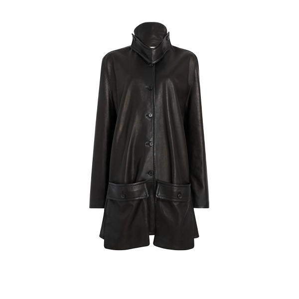 Khaite Harmon Coat in Black Washed Leather
