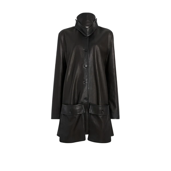 Khaite Harmon Coat in Black Washed Leather