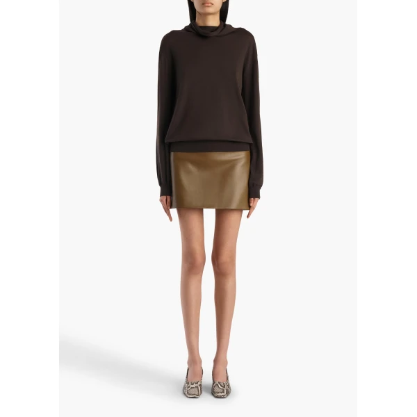 Khaite Jett Skirt in Dark Olive Leather, view 2