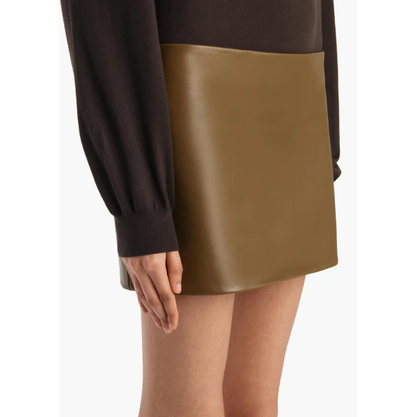 Khaite Jett Skirt in Dark Olive Leather, view 5