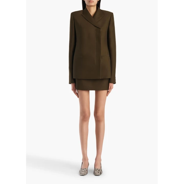 Khaite Jett Skirt in Dark Olive Wool Silk, view 2