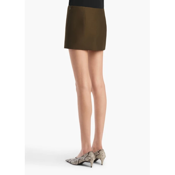 Khaite Jett Skirt in Dark Olive Wool Silk, view 4
