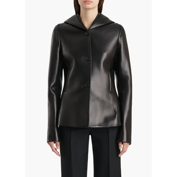 Khaite June Jacket in Black Leather, view 3