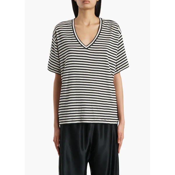 Khaite Linda T-Shirt in Black and Off White Top, view 3