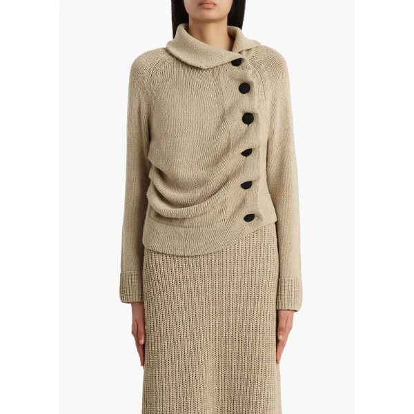 Khaite Lorrai Cardigan in Beige, view 3