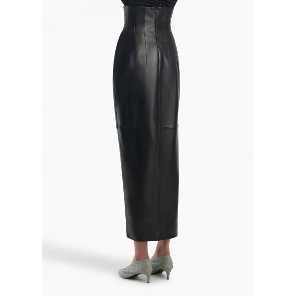 Khaite Luiza Skirt in Black Leather, view 4
