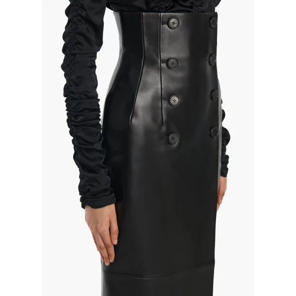 Khaite Luiza Skirt in Black Leather, view 6