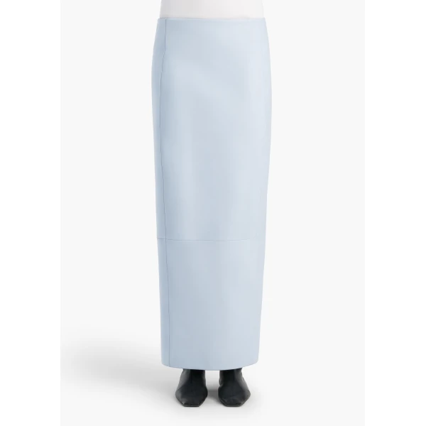 Khaite Lyle Skirt in Sky Blue Leather, view 3
