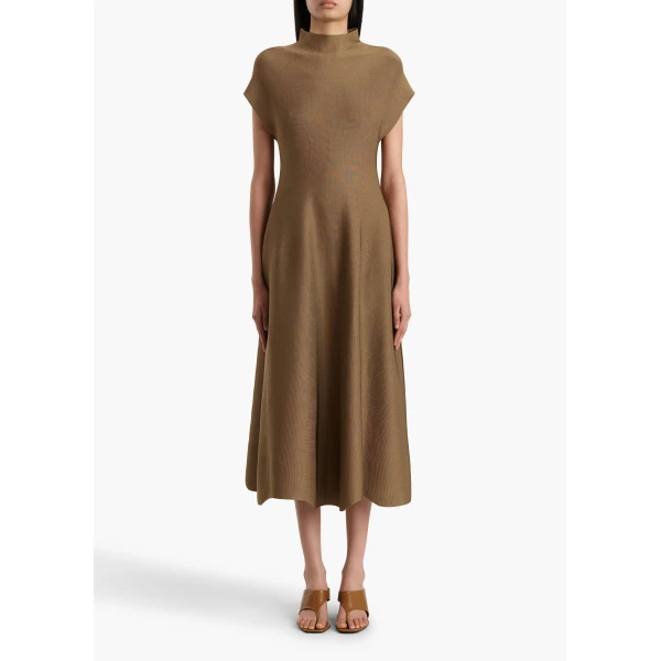 Khaite Lyra Dress in Carob, view 3