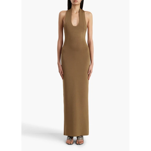 Khaite Mahi Dress in Carob, view 3