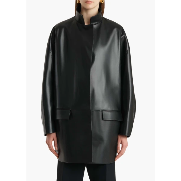 Khaite Mura Coat in Black Leather, view 3