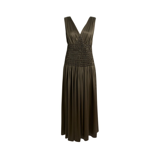 Khaite Nola Dress in Dark Olive Silk