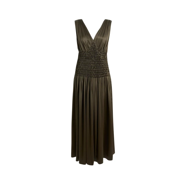 Khaite Nola Dress in Dark Olive Silk