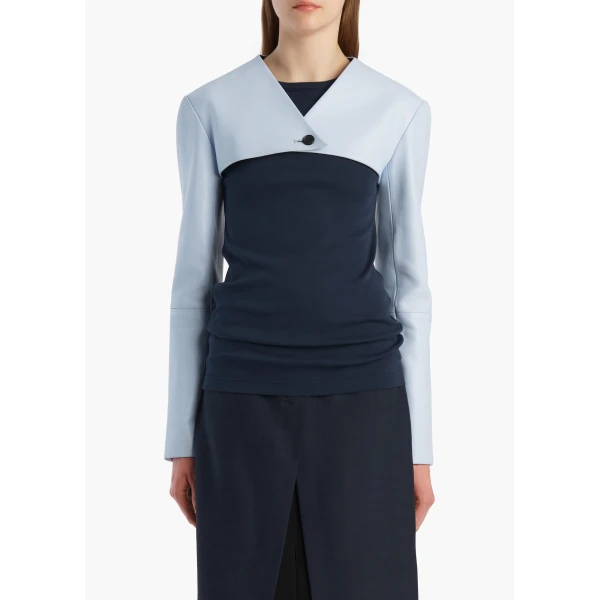 Khaite Onno Jacket in Sky Blue Leather, view 3